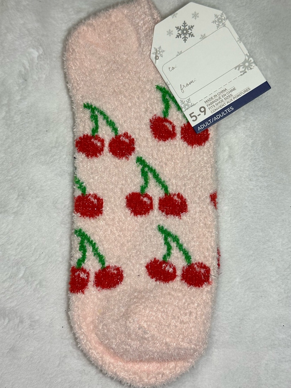 Snugadoo Pink Cherry Print Fuzzy Socks Cozy Low Cut Ankle - Size 5-9
